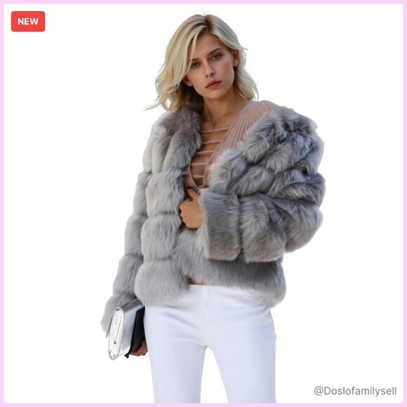 Jackets & Blazers - Faux Fur Cropped Puffer Jacket Winter Warm Fluffy Chic Minimal Elegant